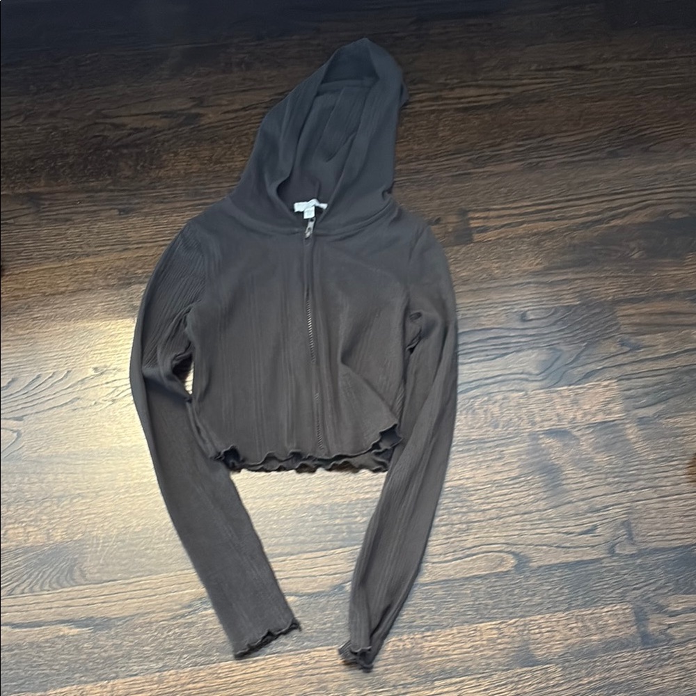 PacSun Brown Fitted Crop Hoodie Long Sleeve